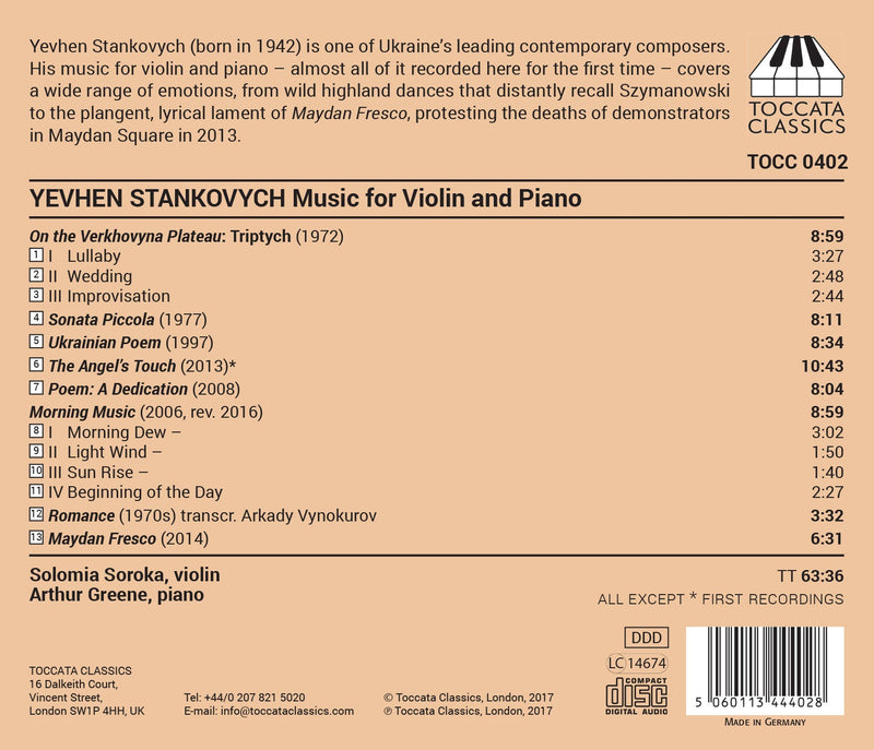 Stankovych: Music for Violin & Piano / Soroka, Greene