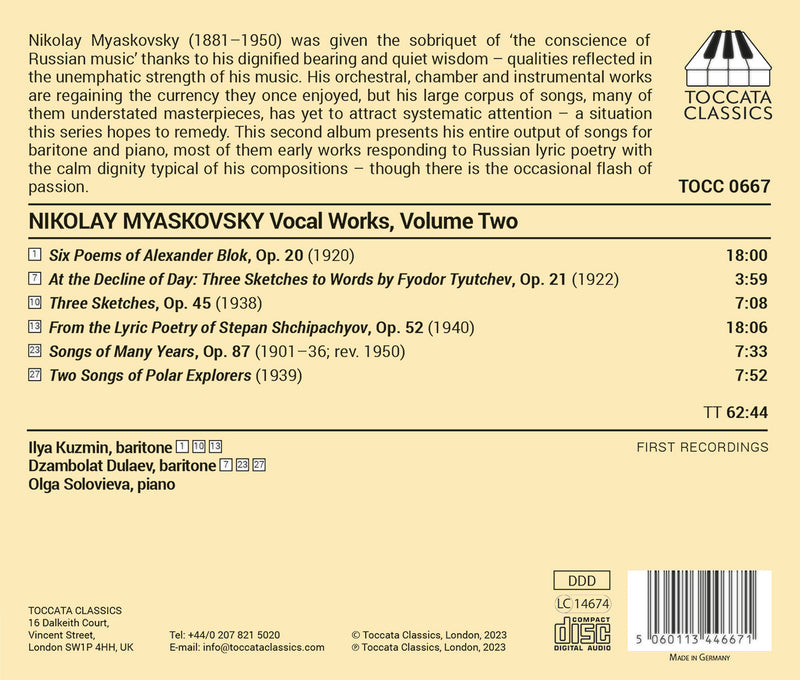 Myaskovsky: Vocal Works, Vol. 2
