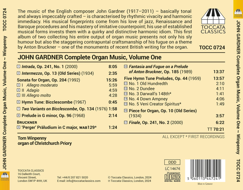 Gardner: Complete Organ Music, Vol. 1 / Winpenny