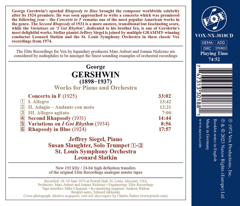 Gershwin: Works for Orchestra & Piano with Orchestra / Siegel, Slatkin, St. Louis Symphony