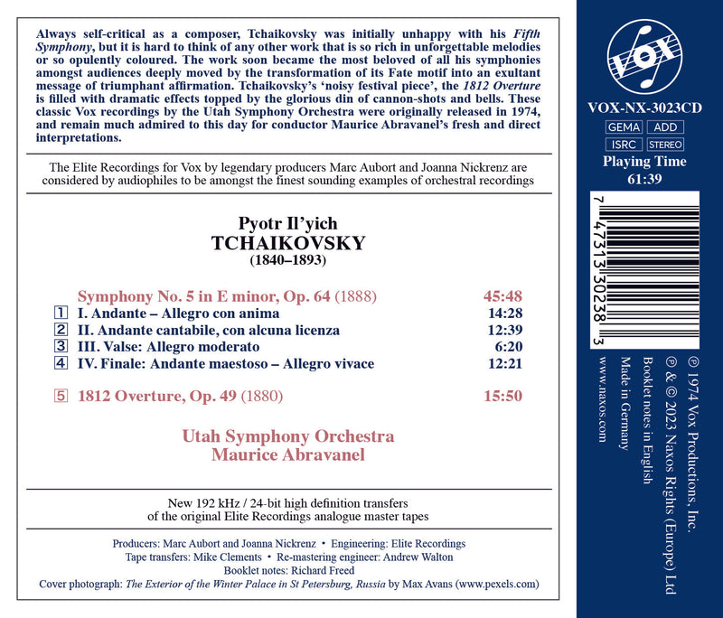Tchaikovsky: Symphony No. 5; 1812 Overture / Abravanel, Utah Symphony