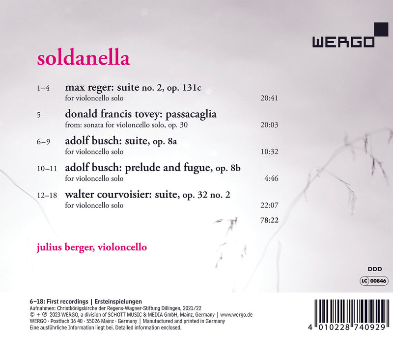 Soldanella – Works for Violoncello Solo / Julius Berger