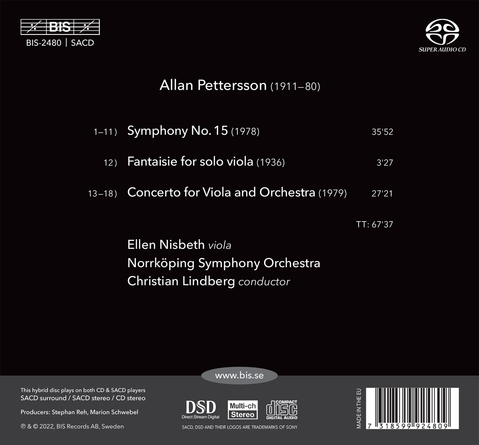 Pettersson: Symphony No. 15, Viola Concerto / Nisbeth, Lindberg