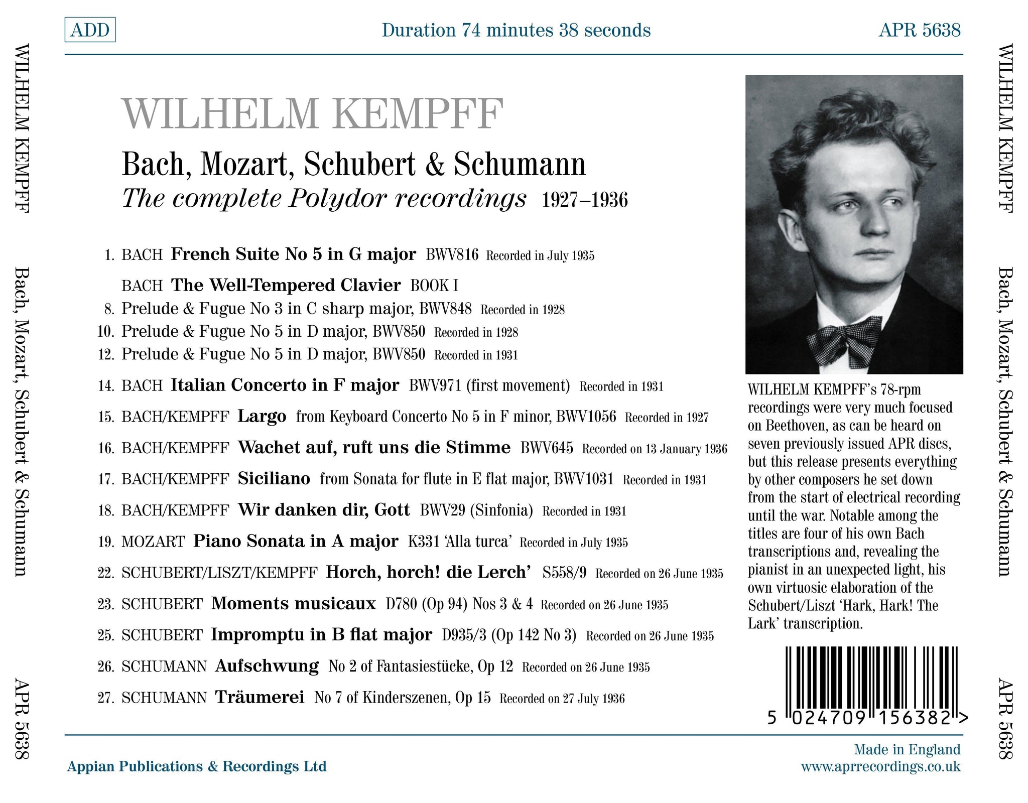 Bach, Mozart, Schubert, Schumann: The Complete Polydor Recordings (1927-1936) / Kempff - ArkivMusic