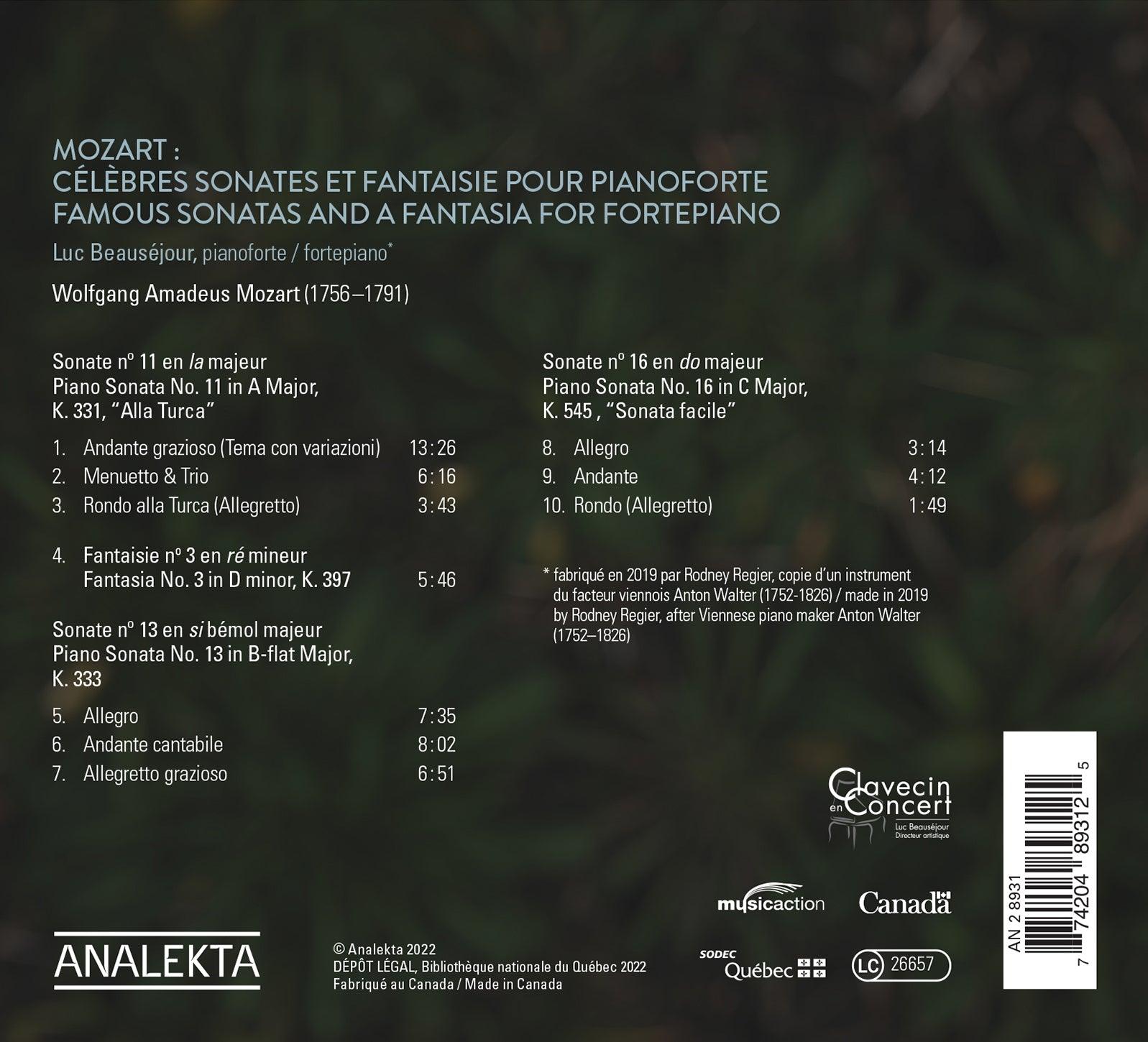 Mozart: Famous Sonatas & A Fantasia for Fortepiano / Beauséjour - ArkivMusic